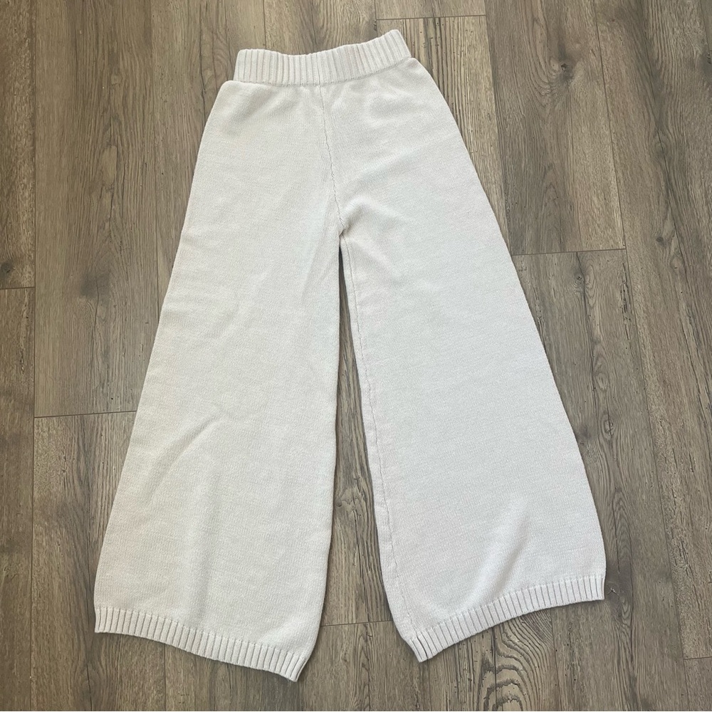Sincerely Jules Textured Knit Wide Leg Lounge Beach Ivory Pant Sz S